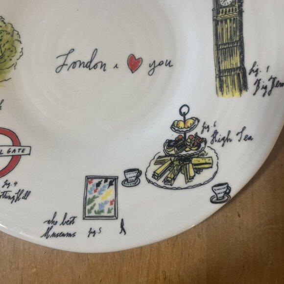 Anthropologie Linea Carta London I Love You 8 1/2" Dessert Bread Plate Dish - Picture 3 of 6